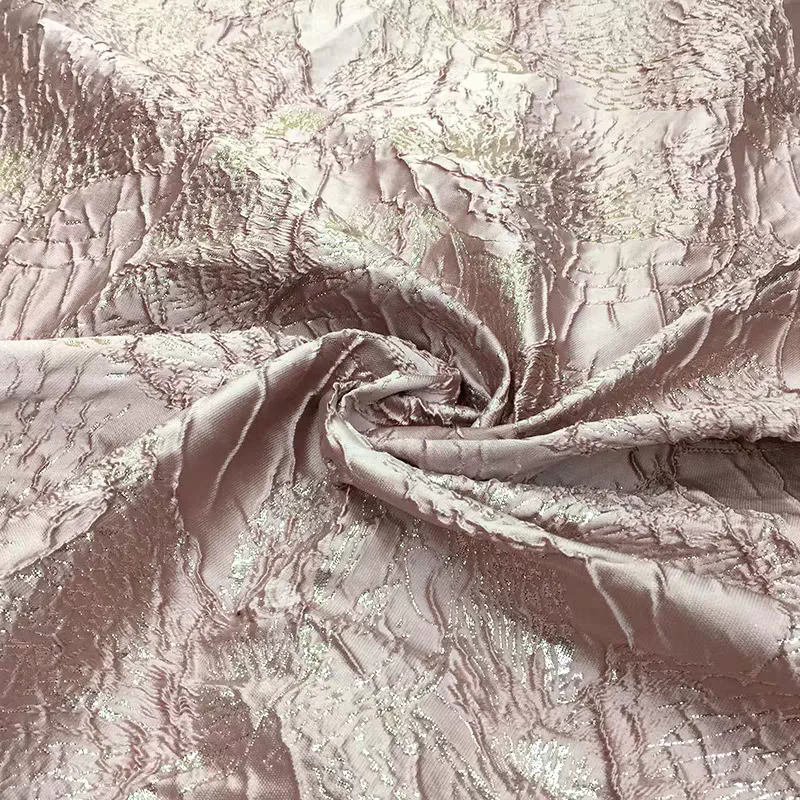 FAB-BROC-016 Spring and Autumn European style three-dimensional relief silver silk dark pattern jacquard fabric dress A-line skirt clothing fabric high-grade crisp - Image 3