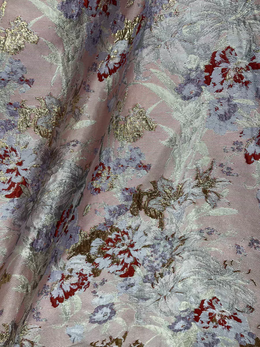 FAB-BROC-021 European and American custom gold silk double-sided yarn-dyed jacquard fabric dress cheongsam windbreaker dress fabric brocade purple relief - Image 3