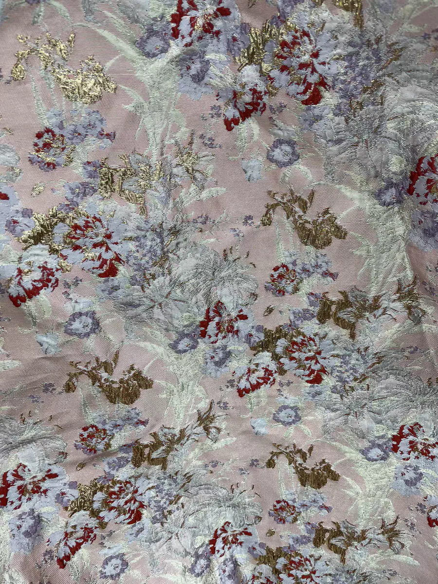 FAB-BROC-021 European and American custom gold silk double-sided yarn-dyed jacquard fabric dress cheongsam windbreaker dress fabric brocade purple relief - Image 4