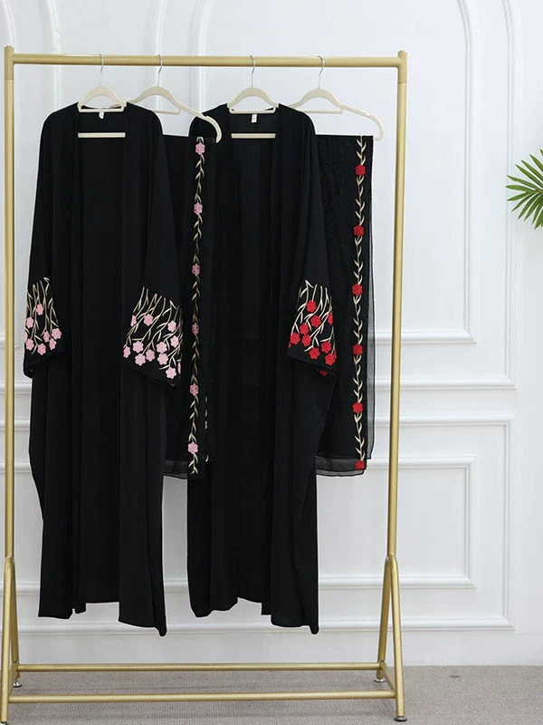 Floral Embroidered Sleeveless Cardigan Dress – Qinghai Style, Red & Pink