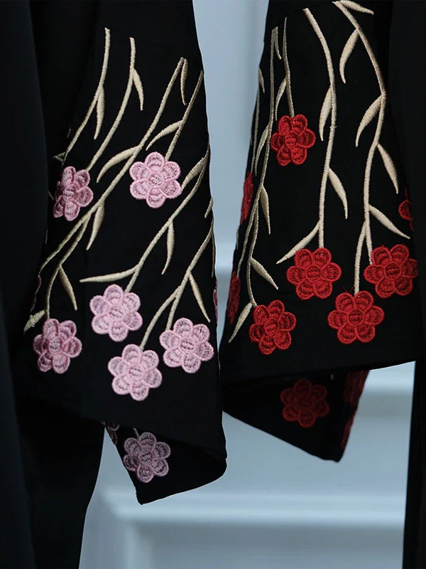 Floral Embroidered Sleeveless Cardigan Dress – Qinghai Style, Red & Pink - Image 3