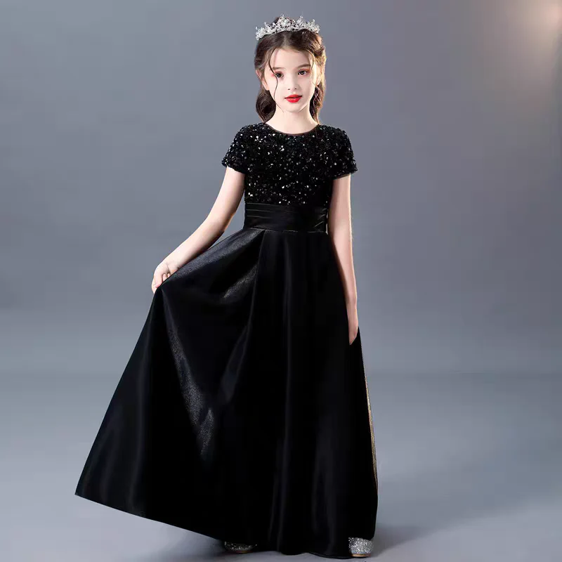 EG-SALE-AME-00110 Handmade Sequin Princess Dress - Bespoke Black Gown for Girls' Performances by Ame Handmadesg  | The Art of Bespoke Bridal Couture in Singapore | Amehandmadesg - Image 3