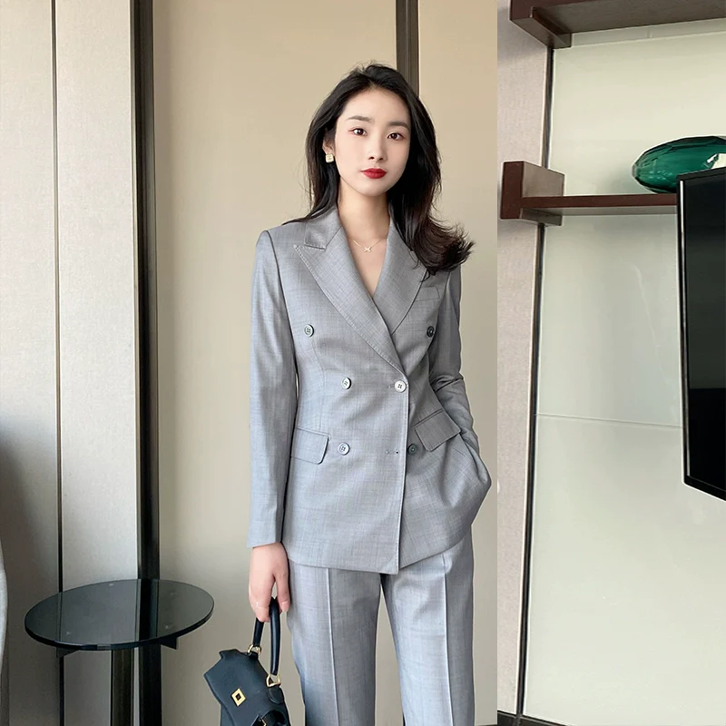 Light Grey Classic Spring Suit Trousers Loose Fit for Professionals - Image 6