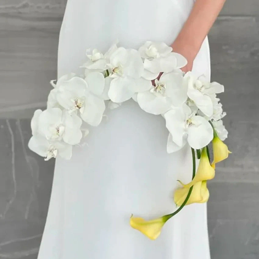 Monochrome Wedding Bouquet Handheld Phalaenopsis Aquatic Flowers - Image 2