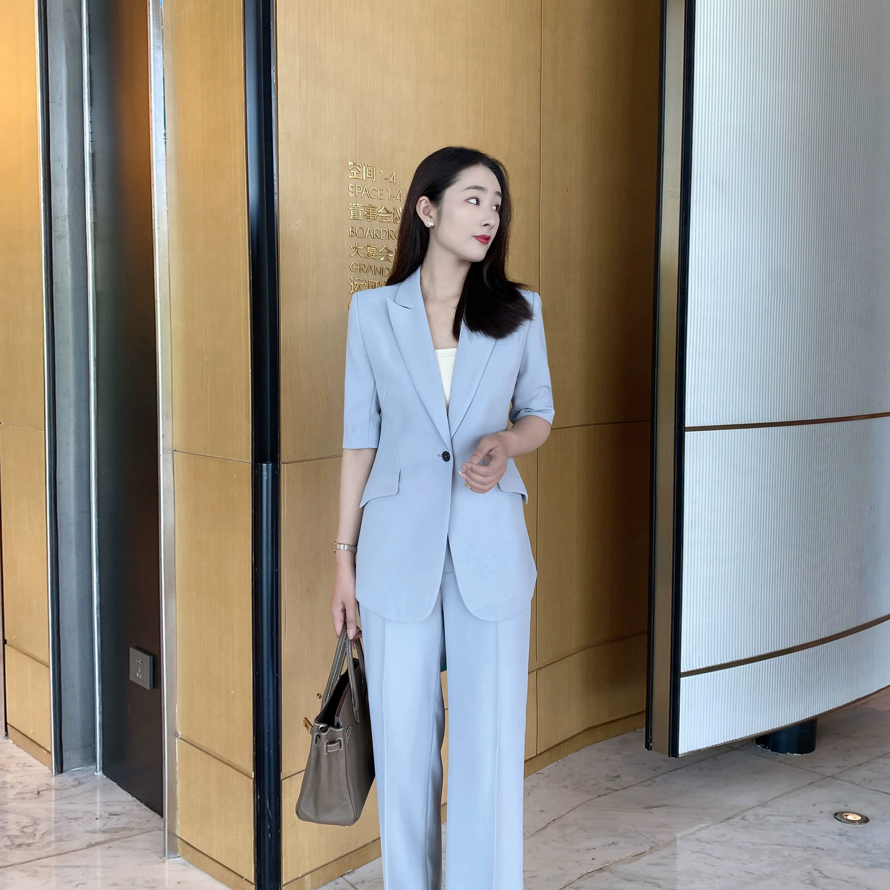 Moon Gray Slim Fit Summer Suit Jacket & Trousers Set - Image 5