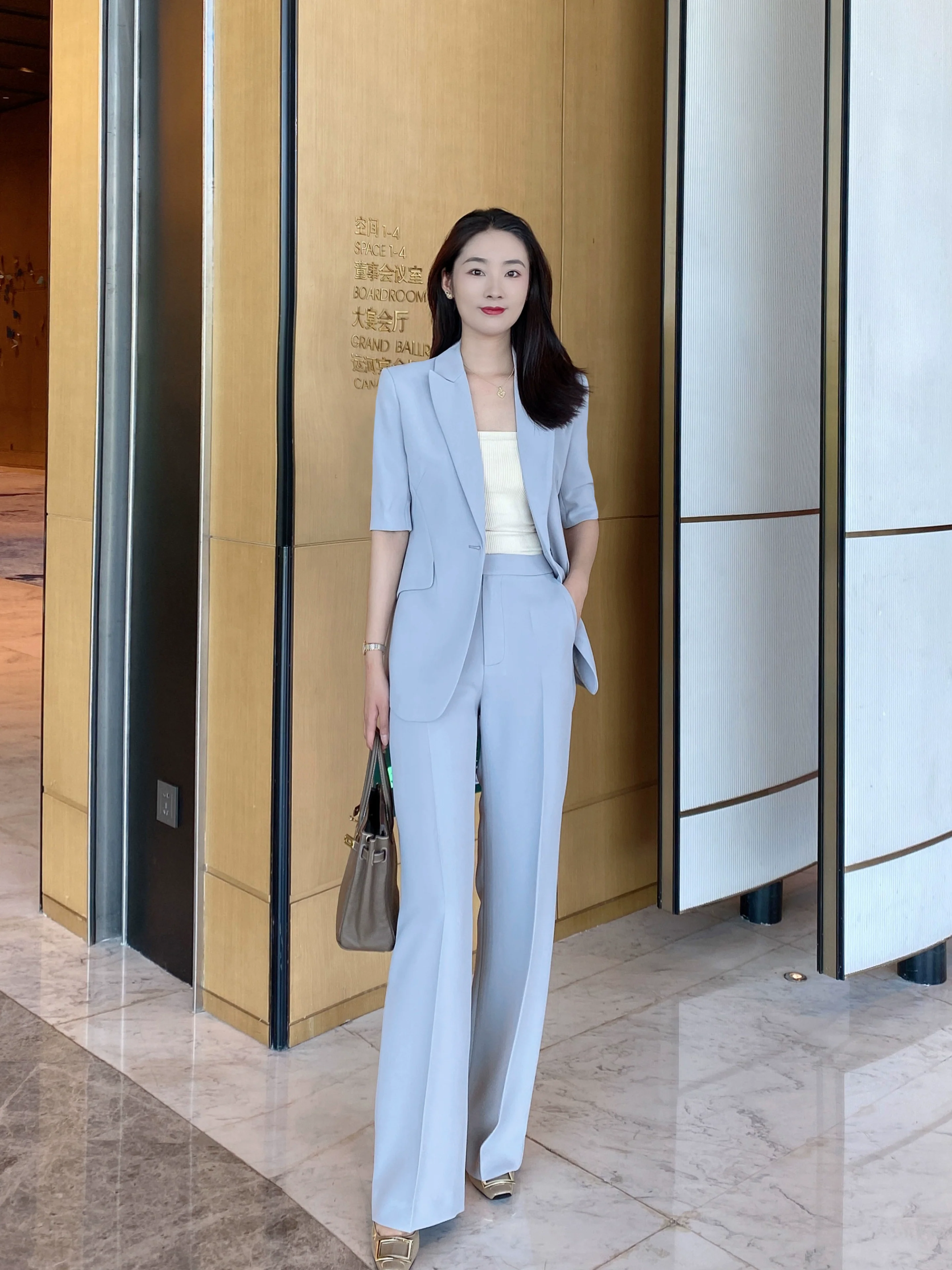 Moon Gray Slim Fit Summer Suit Jacket & Trousers Set - Image 6
