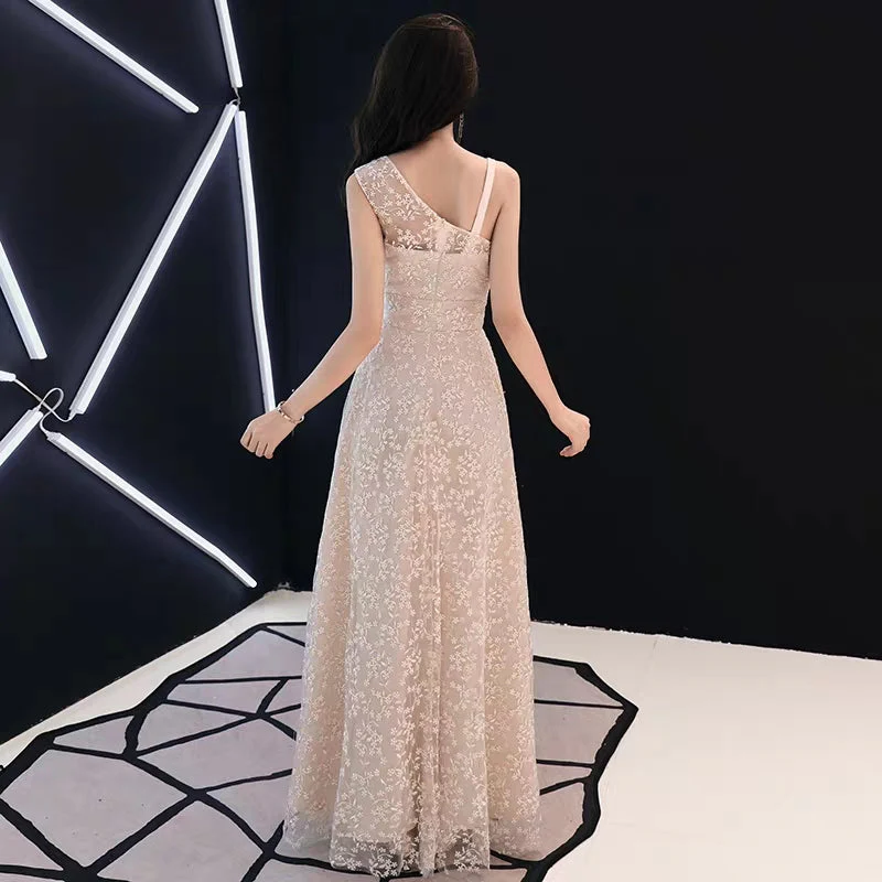 Simple Generous Champagne Long Host Temperament Banquet Party Small Evening Dress dress female - Image 2