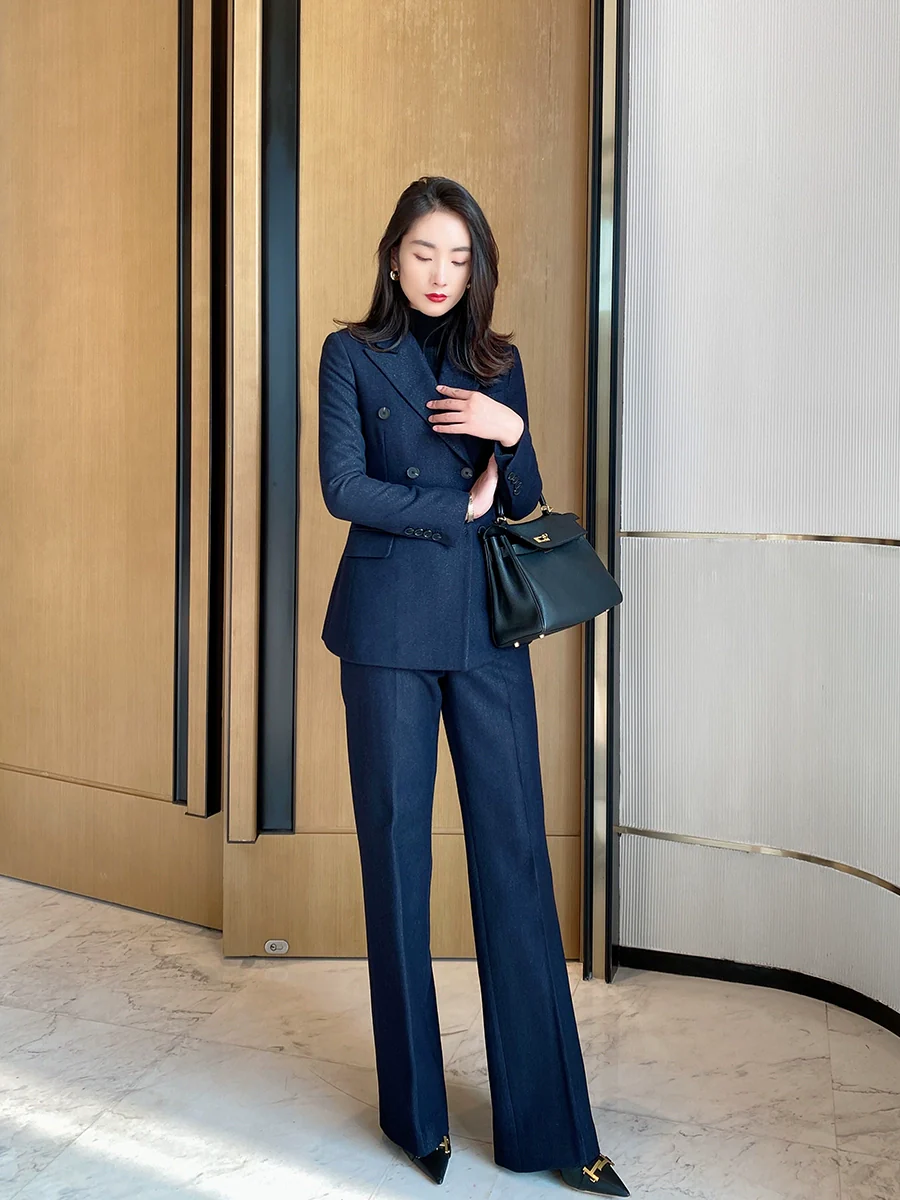 Premium Demi-Season Woolen Black Straight-Leg Trousers for Women - Image 6