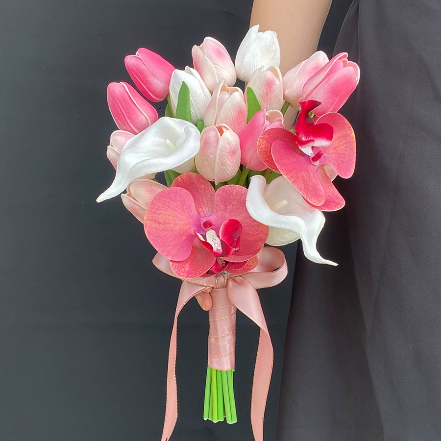 Retro Pink Phalaenopsis Orchid Handheld Bouquet for Home Décor