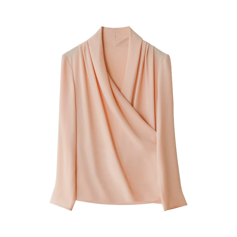 Spring Fuchsia Long-Sleeve V-Neck Loose Fit Elegant Women's Shirt - Image 5