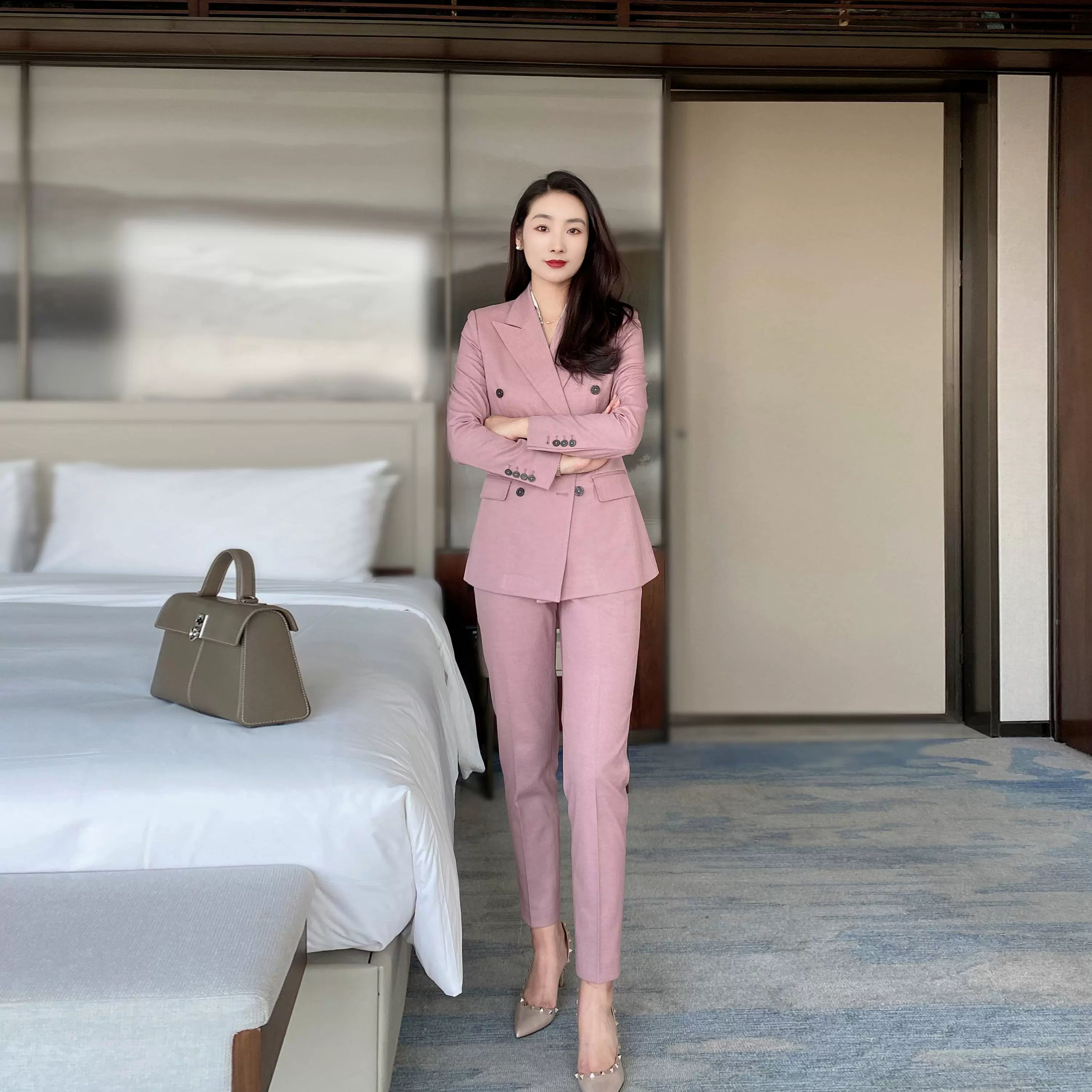 Spring Sophisticated Classic Suit With Trousers – Iceberry Pink - Image 4