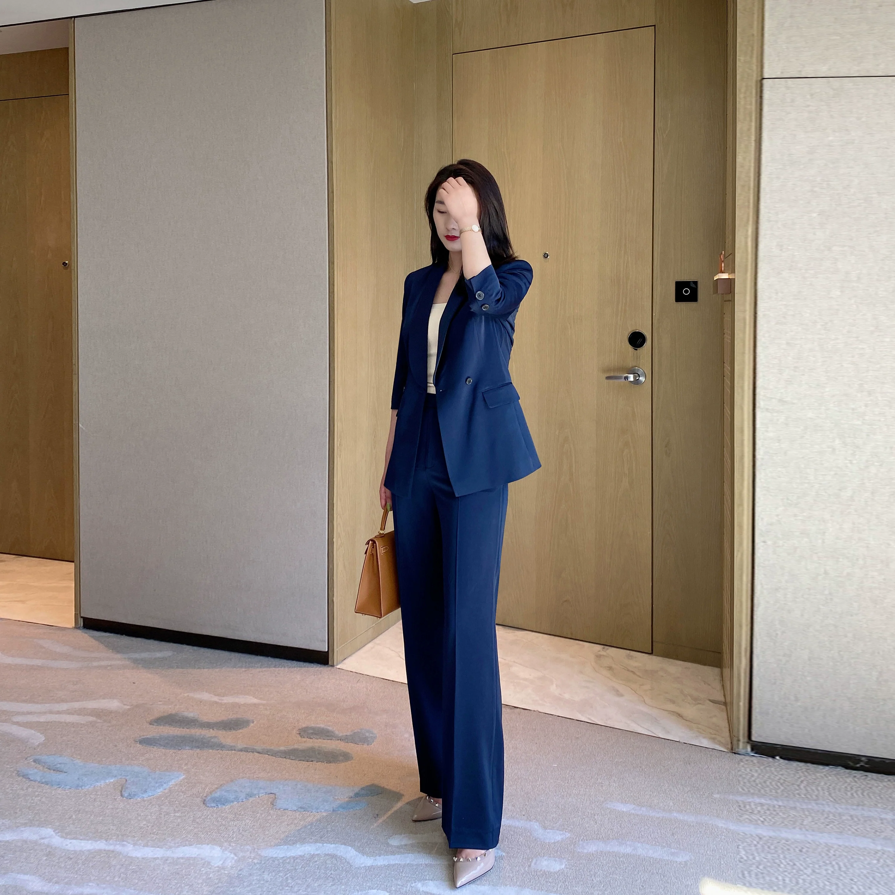 Summer Classic Suit Jacket Set with Loose Straight Trousers - Image 3
