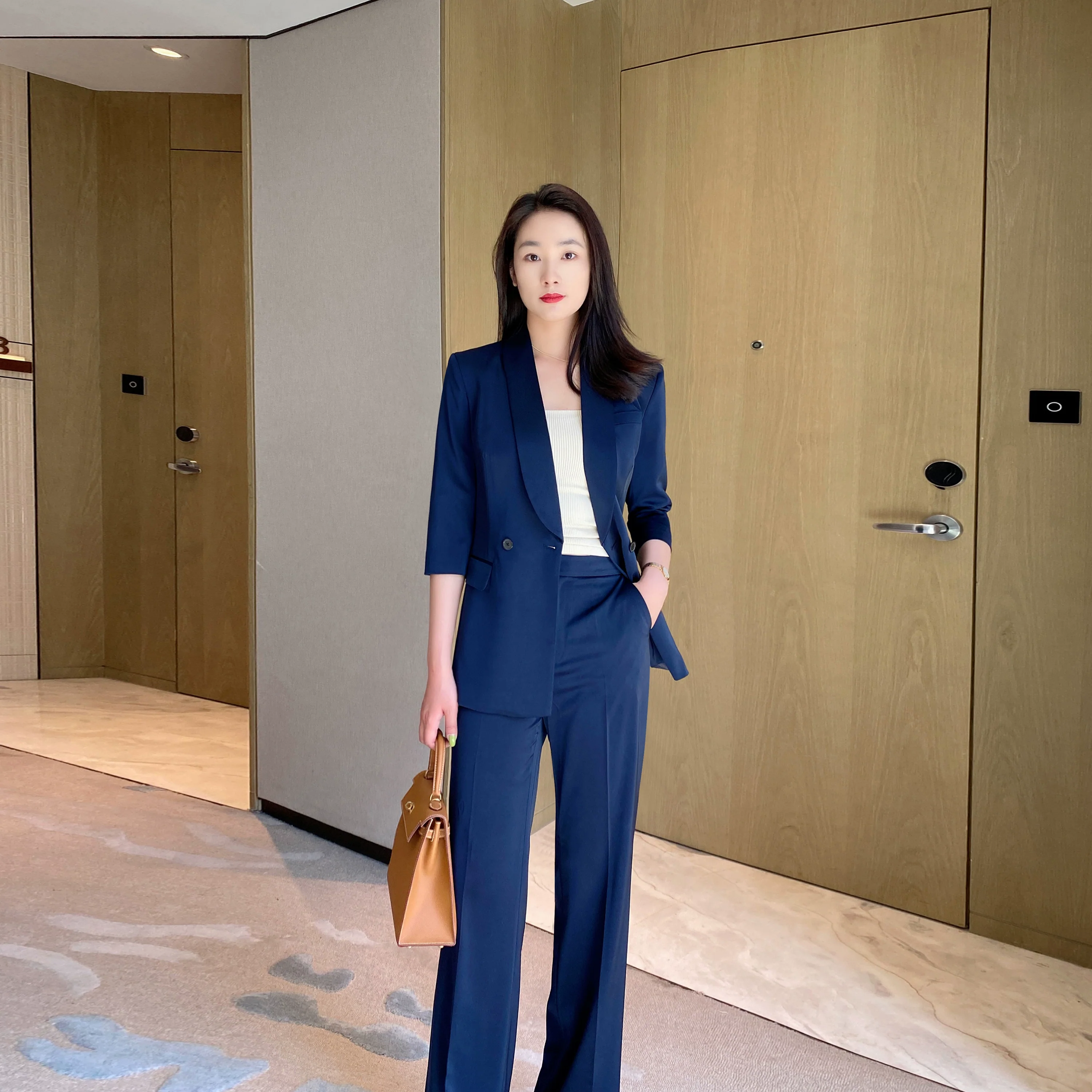 Summer Classic Suit Jacket Set with Loose Straight Trousers - Image 4
