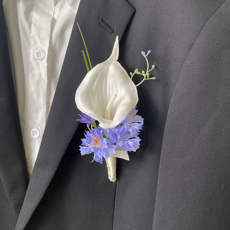 Vibrant Dopamine Color Groom's Corsage Artificial Flower Brooch - Image 5