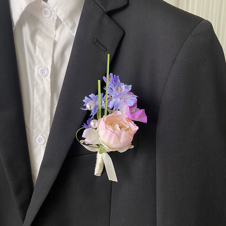 Vibrant Dopamine Color Groom's Corsage Artificial Flower Brooch - Image 7