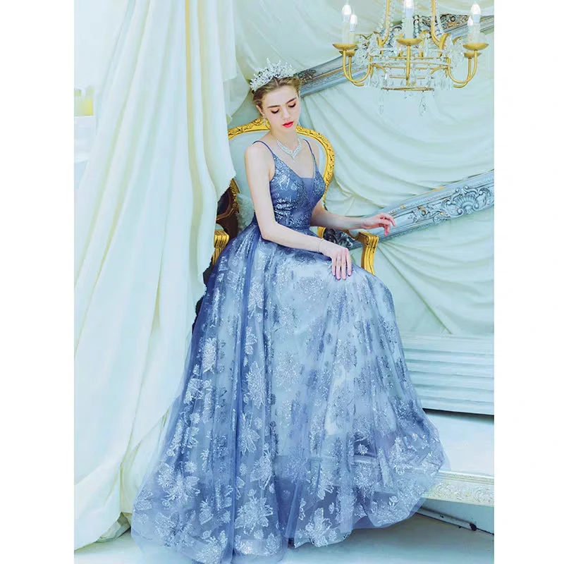 wedding dress, bright starry sea, haze blue bride, wedding toast, dinner party, performance, evening dress 2198 - Image 2