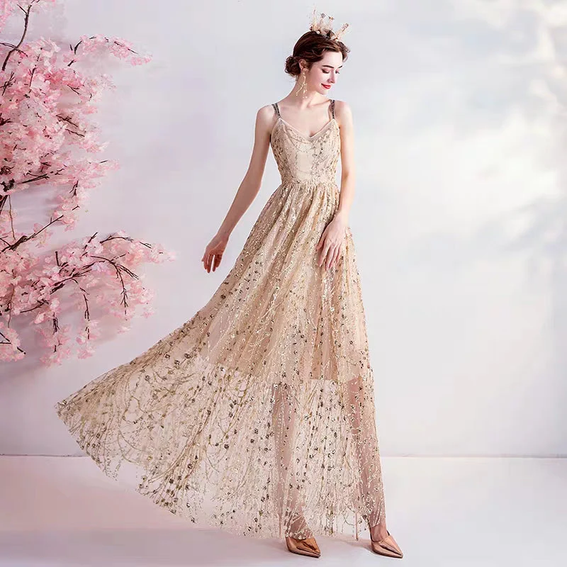 wedding dress sexy shine steam gold bare-back birthday party annual star dress evening dress 1260 - Image 4