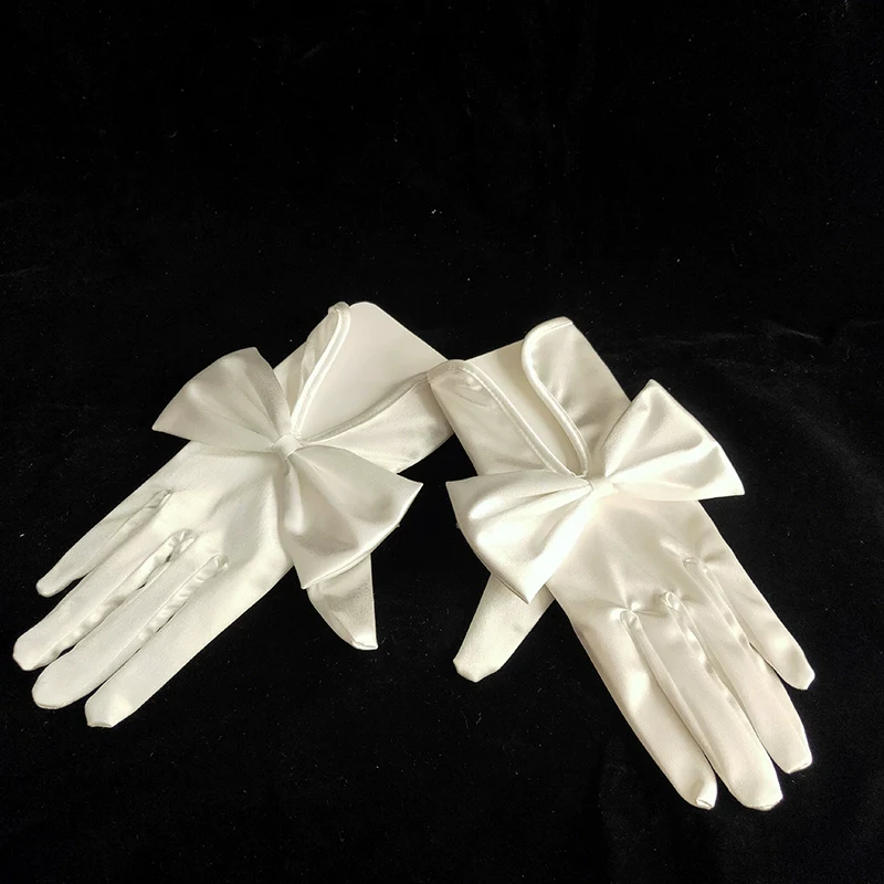 Wedding Gloves Long Winter White Satin - Image 5