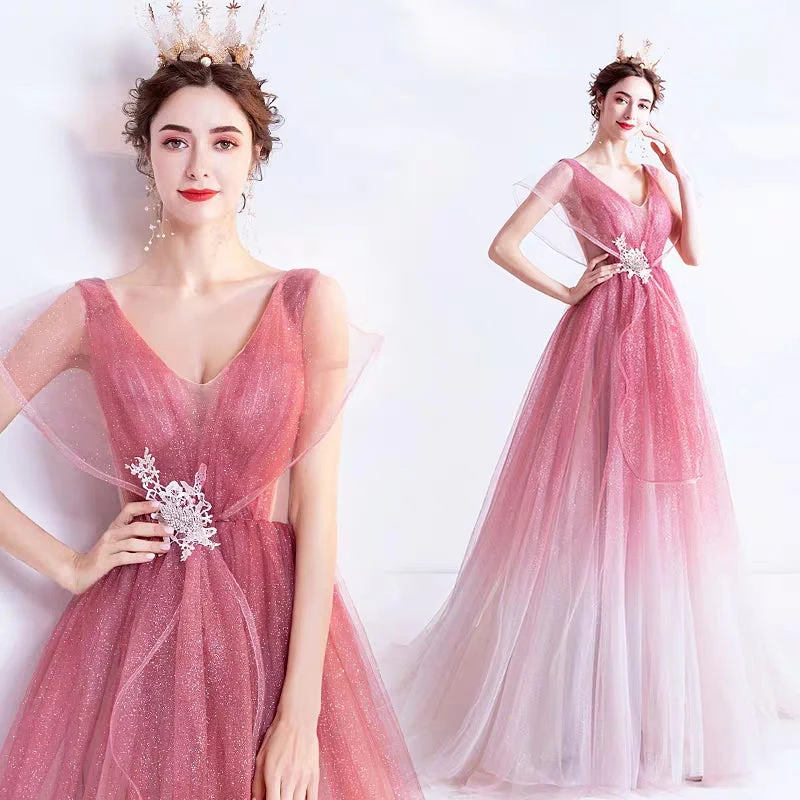Wedding Gown Fairy-hearted Pink Gradient Starry Skirt Bride Wedding Banquet Annual Party Evening Dress 168 - Image 2