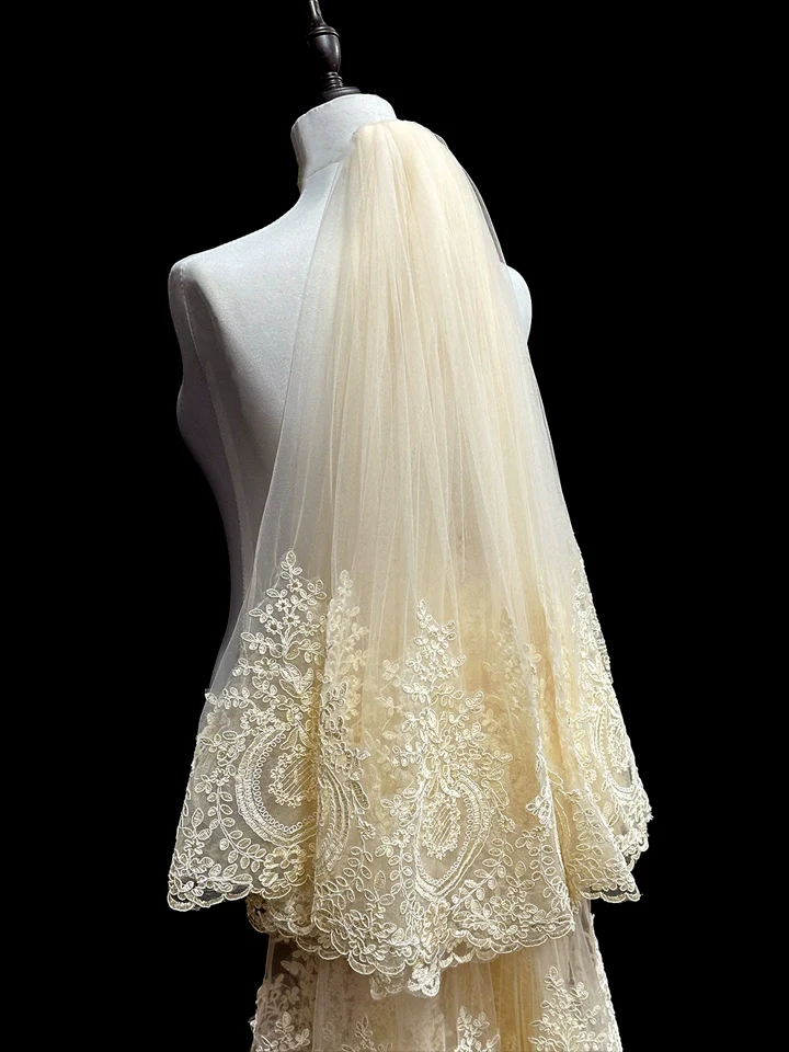 Wedding Veil Double Layer Champagne | Amehandmadesg - Image 3