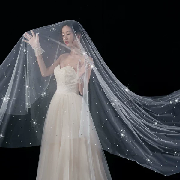 Wedding Veil Pearls Bride Photo Props Long Universal
