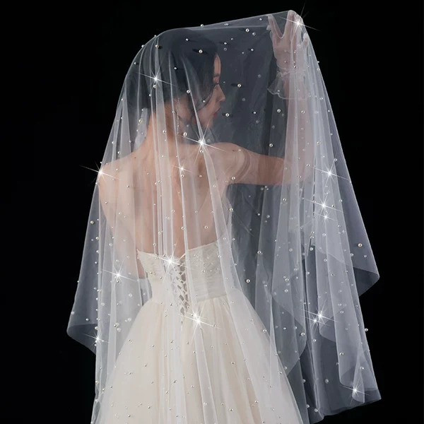 Wedding Veil Pearls Bride Photo Props Long Universal - Image 3