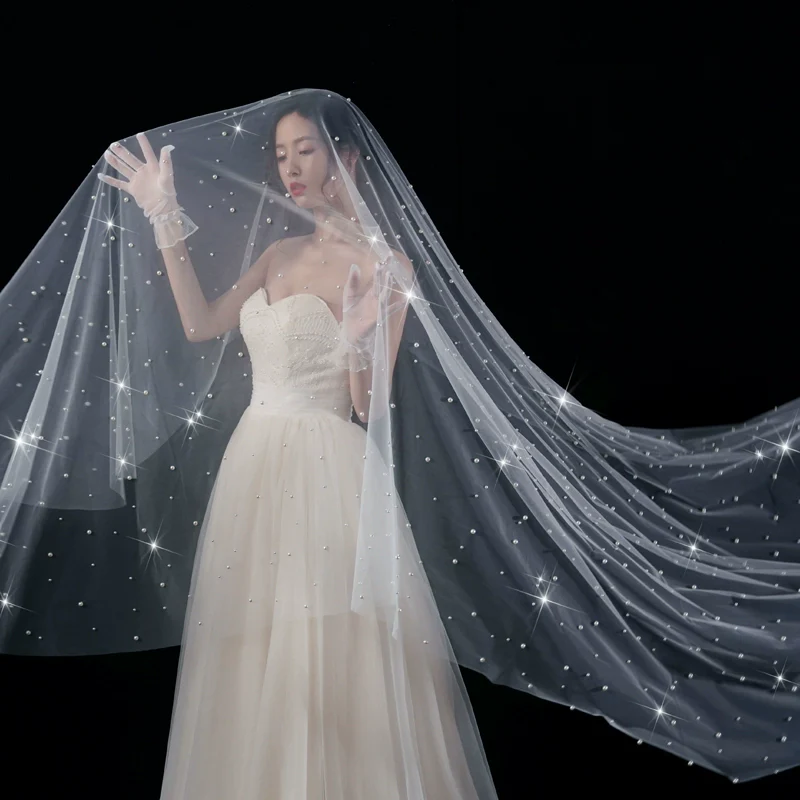 Wedding Veil Pearls Bride Photo Props Long Universal - Image 9