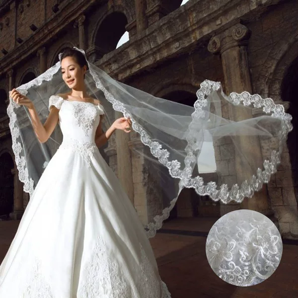 White Korean Extra-Long Bride's Veil