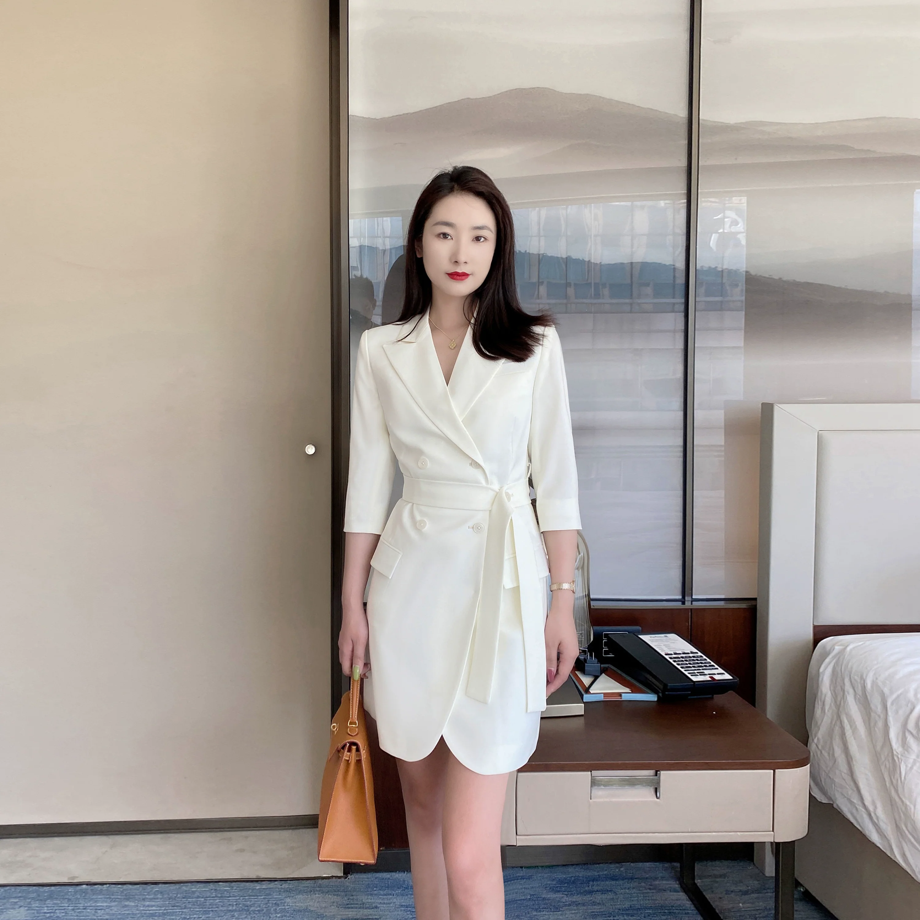 White Summer Classic Suit Jacket with Skirt – Korean Style - Image 3