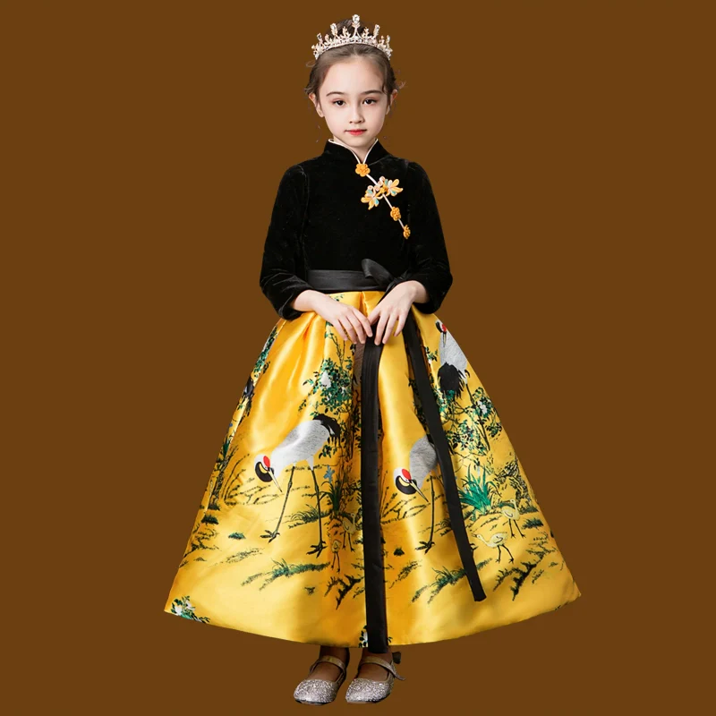 Winter Thicken Padded Style Cheongsam Hanfu for Children